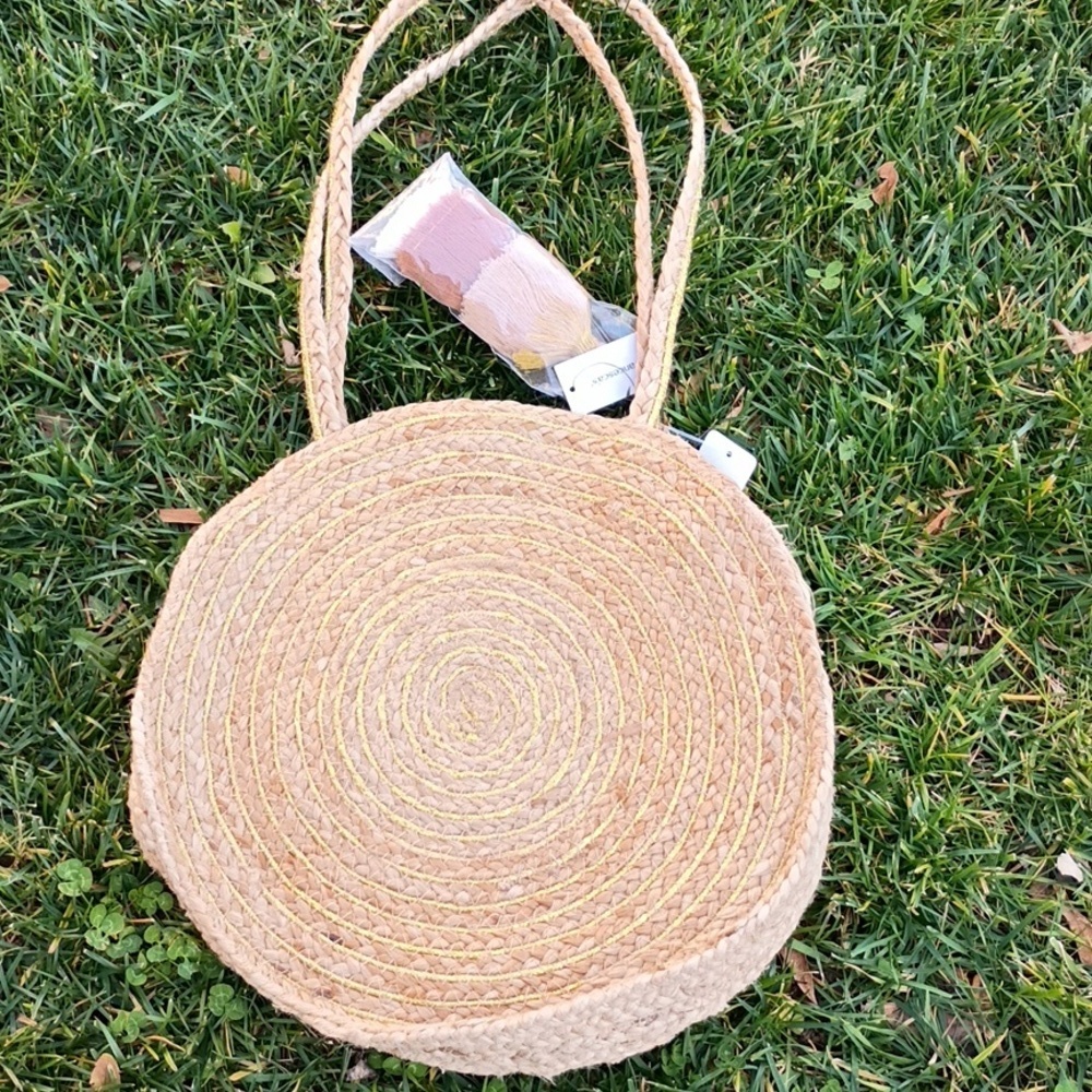 Francesca's Collections Gold and Tan Jute Tote - Picture 2 of 14